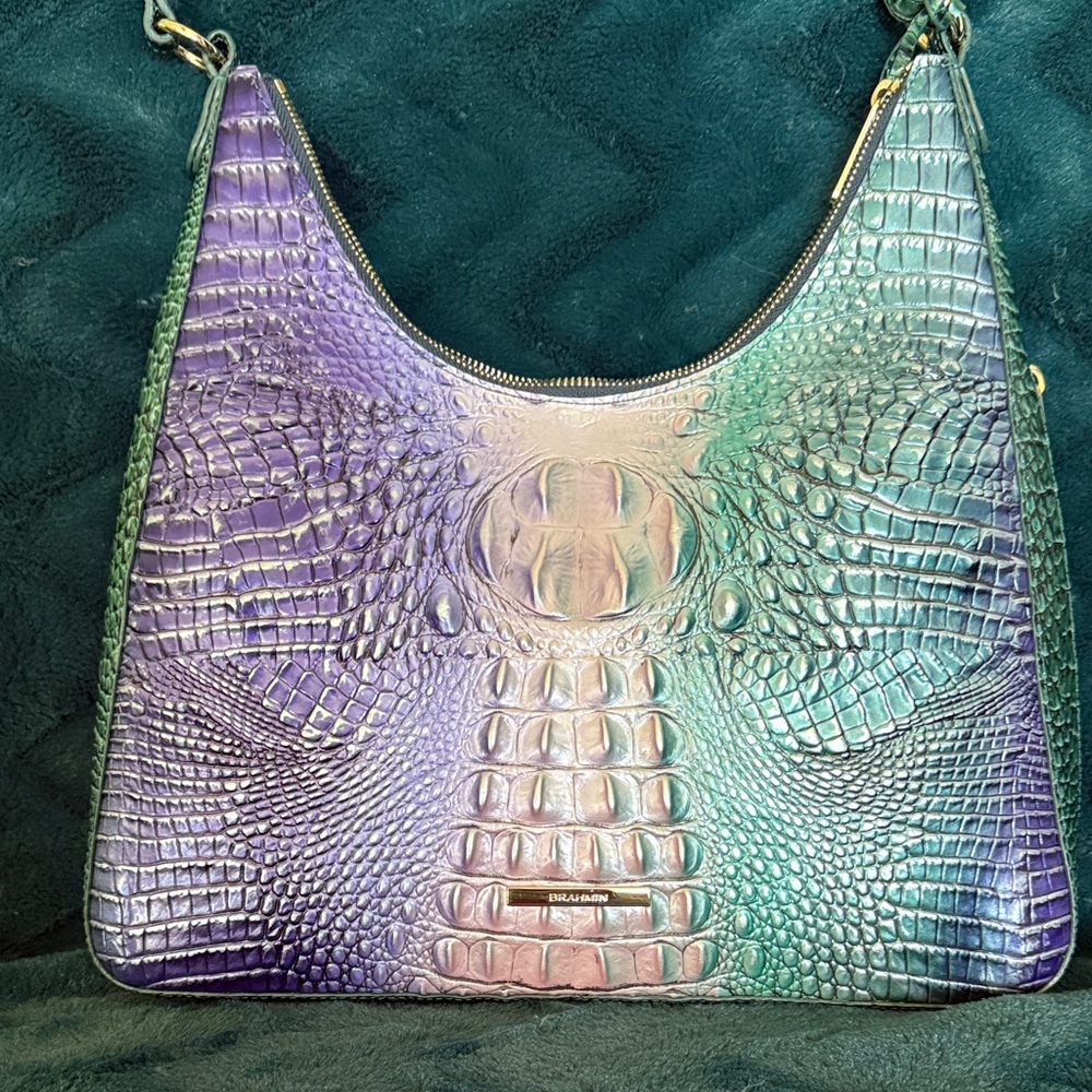 Brahmin Purple and Green Crocodile Embossed Shoulder Bag NWOT - Picture 2 of 7